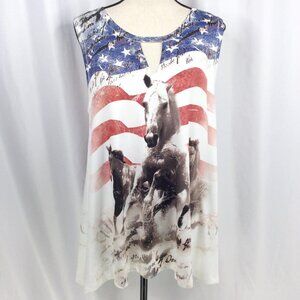 Liberty Wear Tank Top Womens Size 2XL Freedom for All Patriotic Western Horses